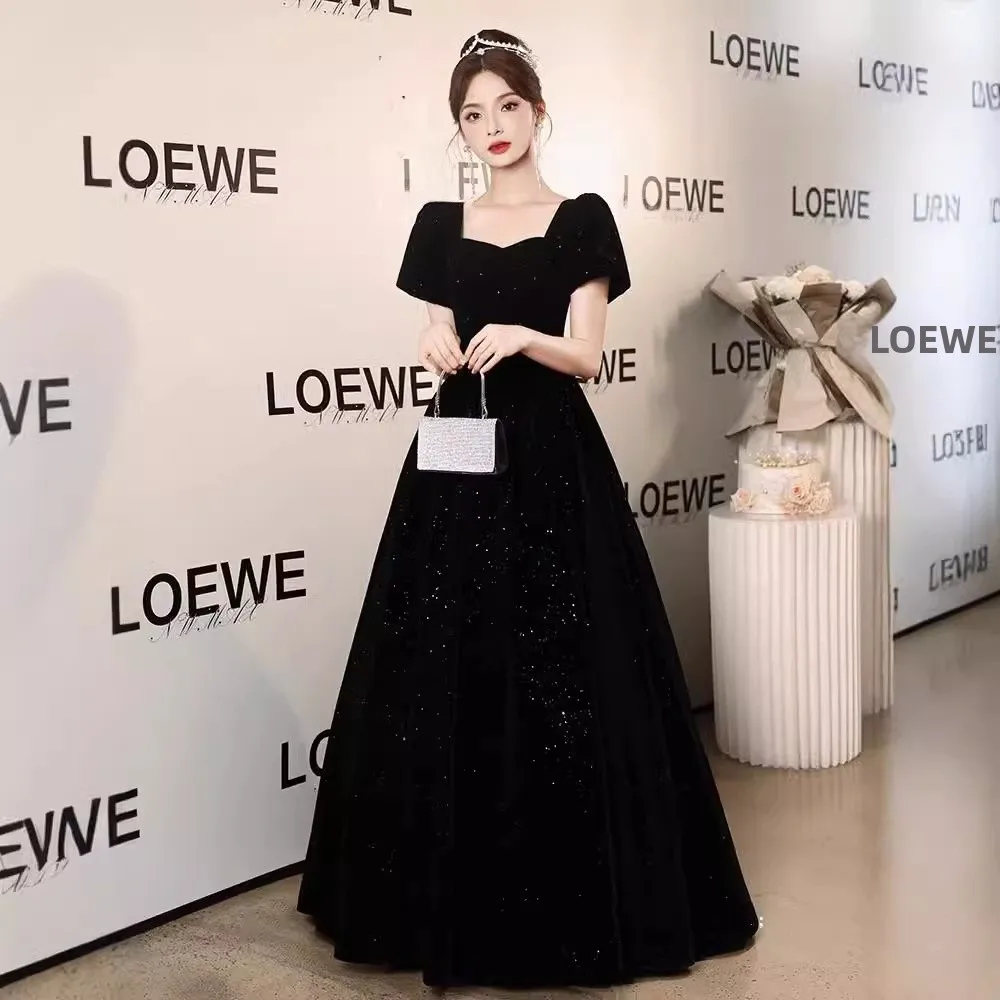 

Черное бархатное длинное вечернее платье для фортепиано, вокального искусства, экзамена Dr, студенческий костюм для взрослых, формальный костюм для хозяев, юбка трапециевидной формы с высокой талией