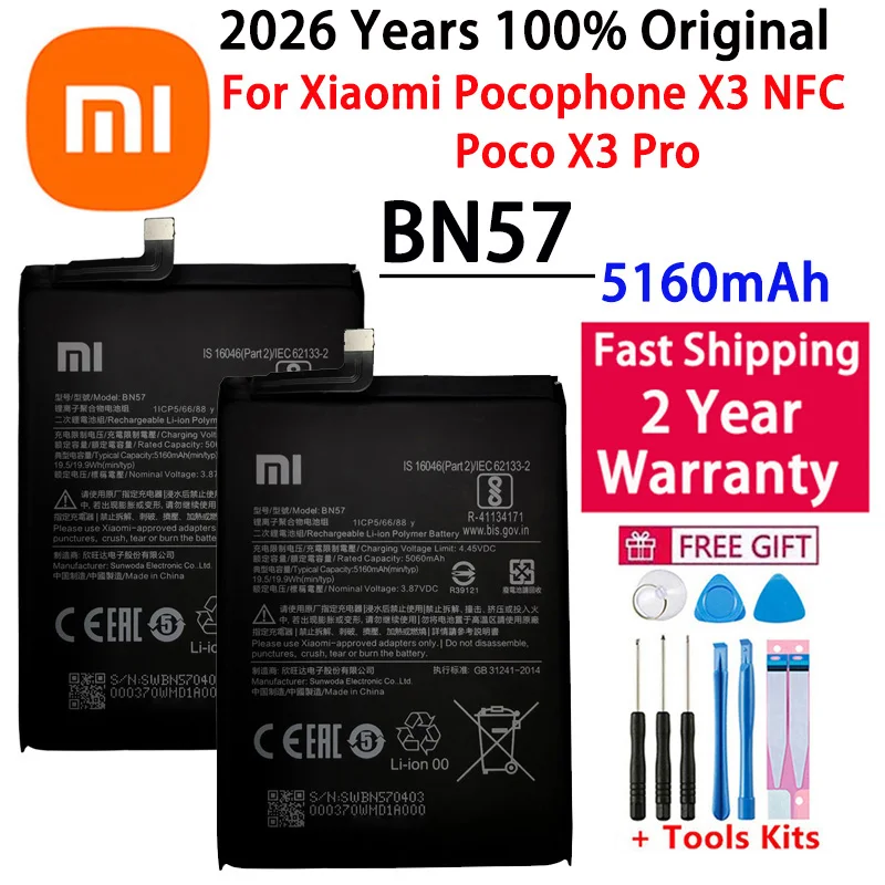 Xiaomi Phone Replacement Battery, BN57, BN61, 6000mAh, Xiaomi Pocophone X3, Poco X3 Pro Batteries, 100% Original, 2026 Years image 2