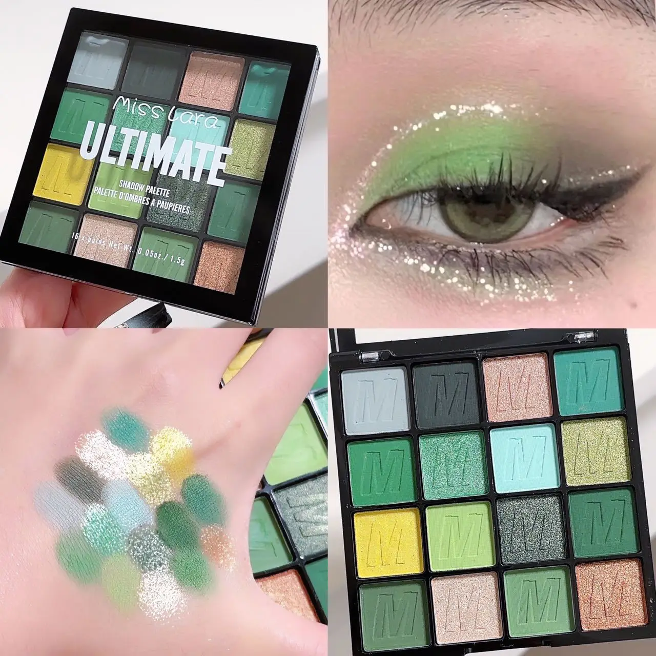 16-kleuren oogschaduwpalet mat glitter parelmoer poeder delicaat gemakkelijk te reinigen glans oogschaduw groene geest make-up