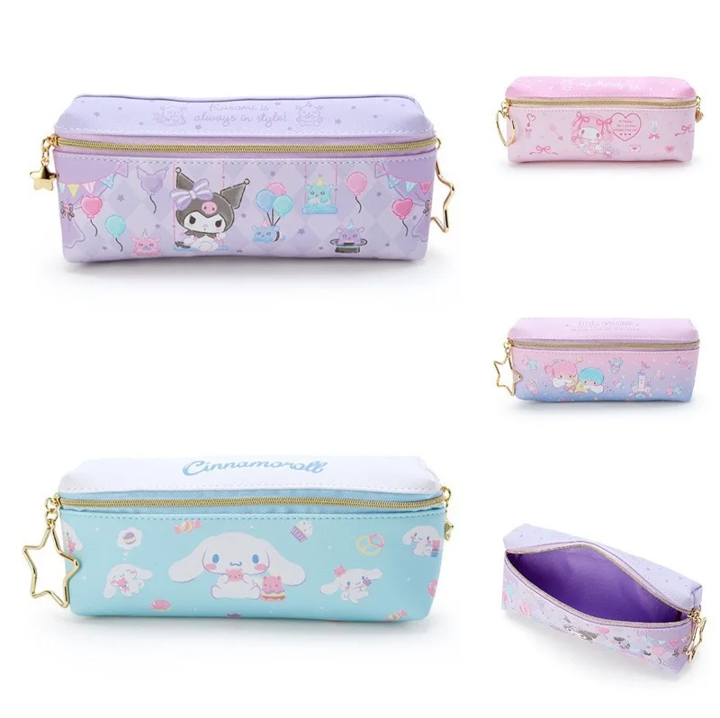 6 pcs/lot Sanrio Kawaii Kuromi Melody Cinnamoroll Pencil Case Cute PU Pencil Box Stationery Pen Bag Stationery School Supplies