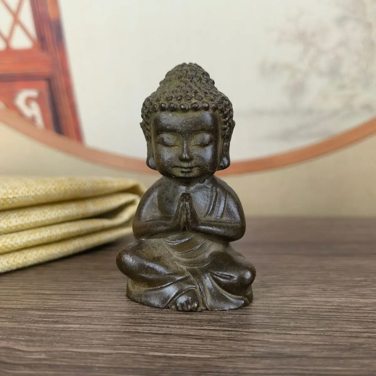 Blessing Chinese bronze cast buddha statue netsuke collectable table decor gift