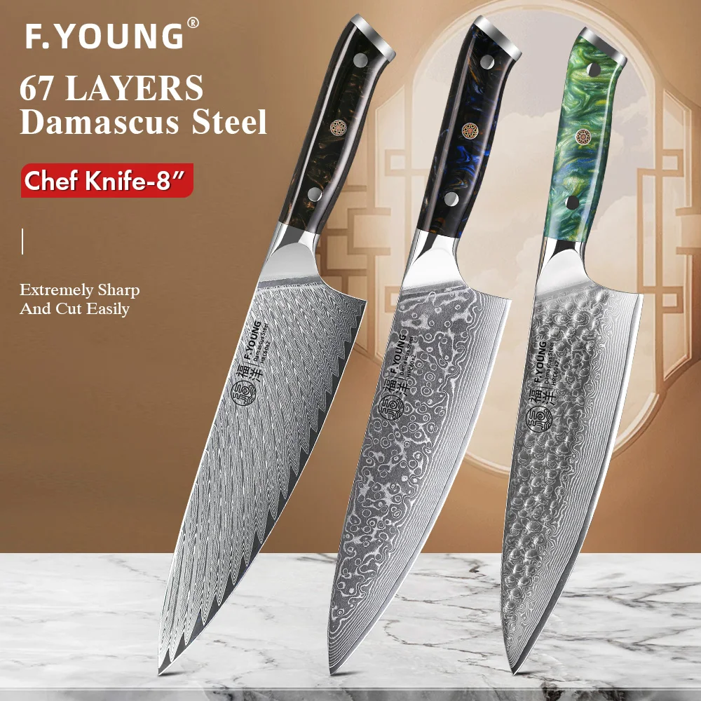 

TURWHO 8" Japanese Chef Knife Damascus Steel Professional Kitchen Knives Sharp Vegetable Meat Fish Sashimi Cooking Accessories