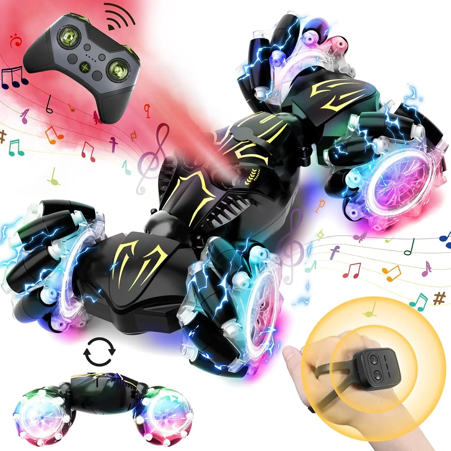 Remote Control Car for Boys 8-12, 4WD Gesture Sensing RC Stunt Car 2.4Ghz with Lights Music Sprayer RC Cars for Boys Age 4-7 8-1