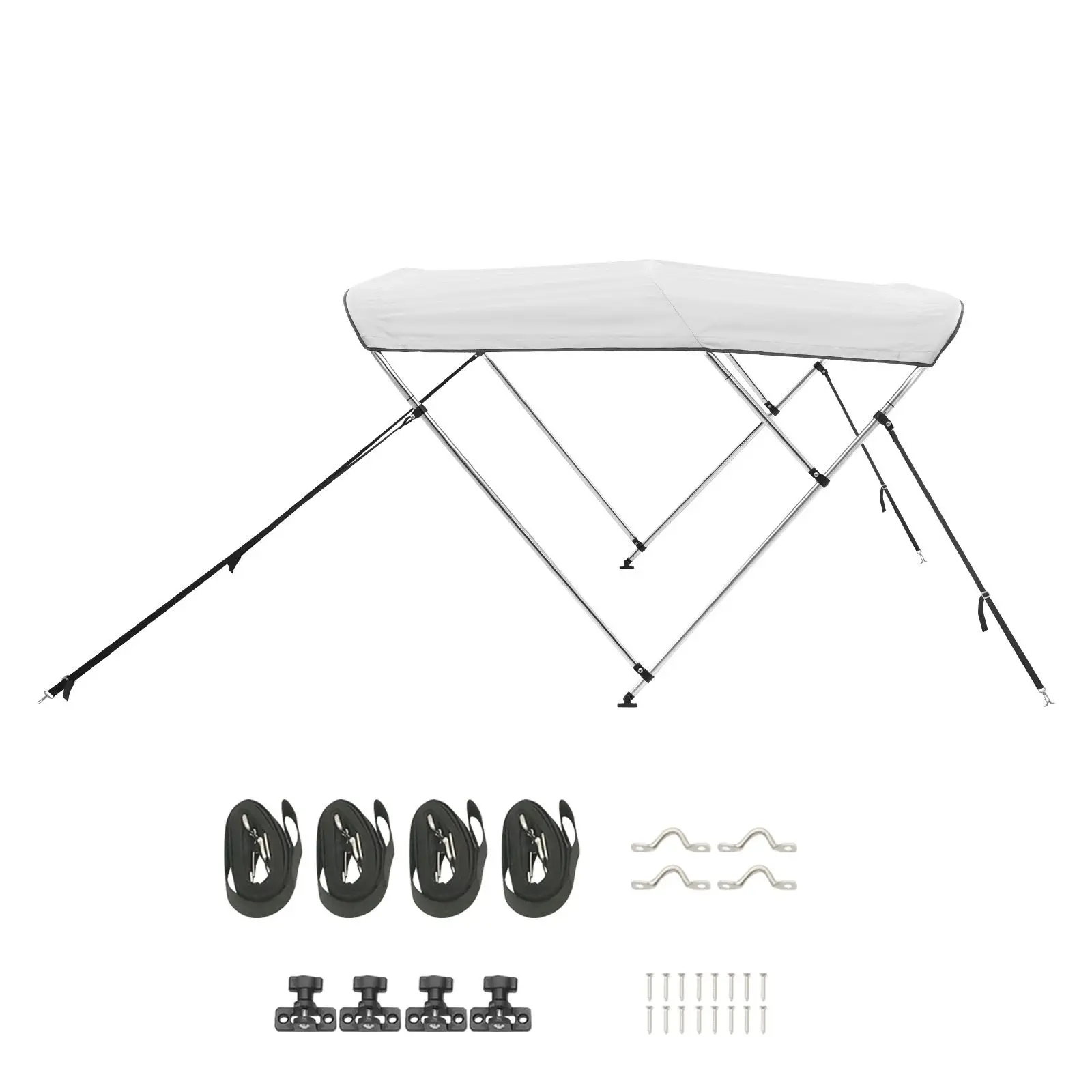 3 Bow Boat Bimini Tops, 600D Polyester Canopy with Aluminum Alloy Frame, Waterproof & Sun Shade Boat Awning Canopy with Storage Bag, 2 Support Poles, 4 Straps, 6'Lx(54