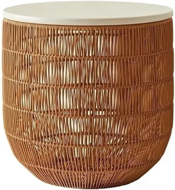 

Medium White Imitation Rattan Laundry Hamper With Lid Woven Storage Basket Nightstand Side Table