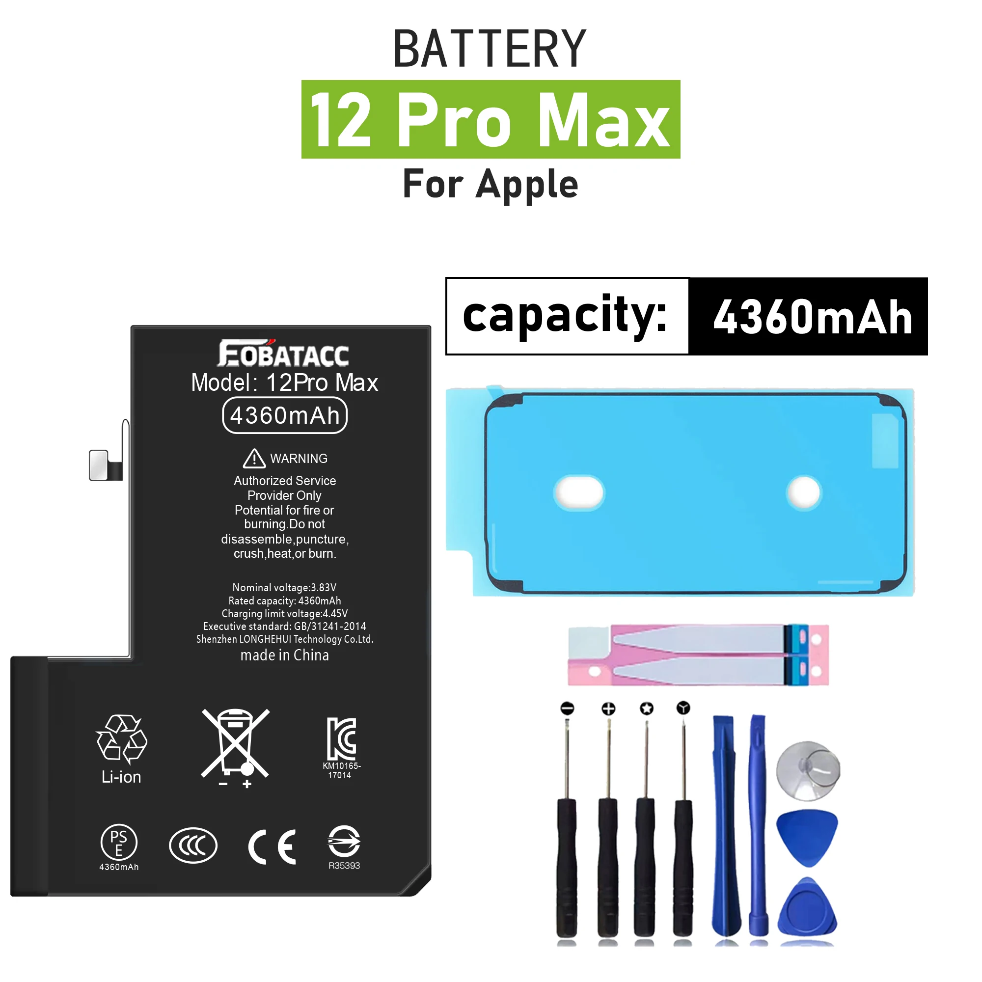 

2025 лет EOBATACC Высокое качество 100% новый аккумулятор для телефона APPle 12 Pro max 4360 мАч аккумулятор + инструменты
