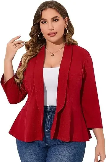 Chaqueta informal de talla grande para mujer, cárdigan de oficina de manga larga con solapa frontal, novedad