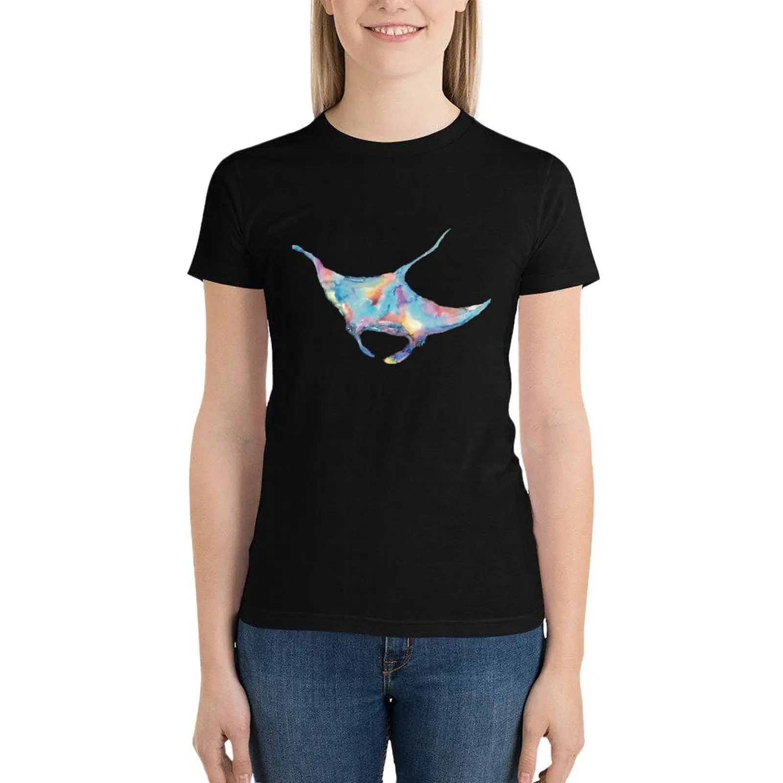 

Giant Manta Ray watercolor T-Shirt summer top anime clothes clothes for woman