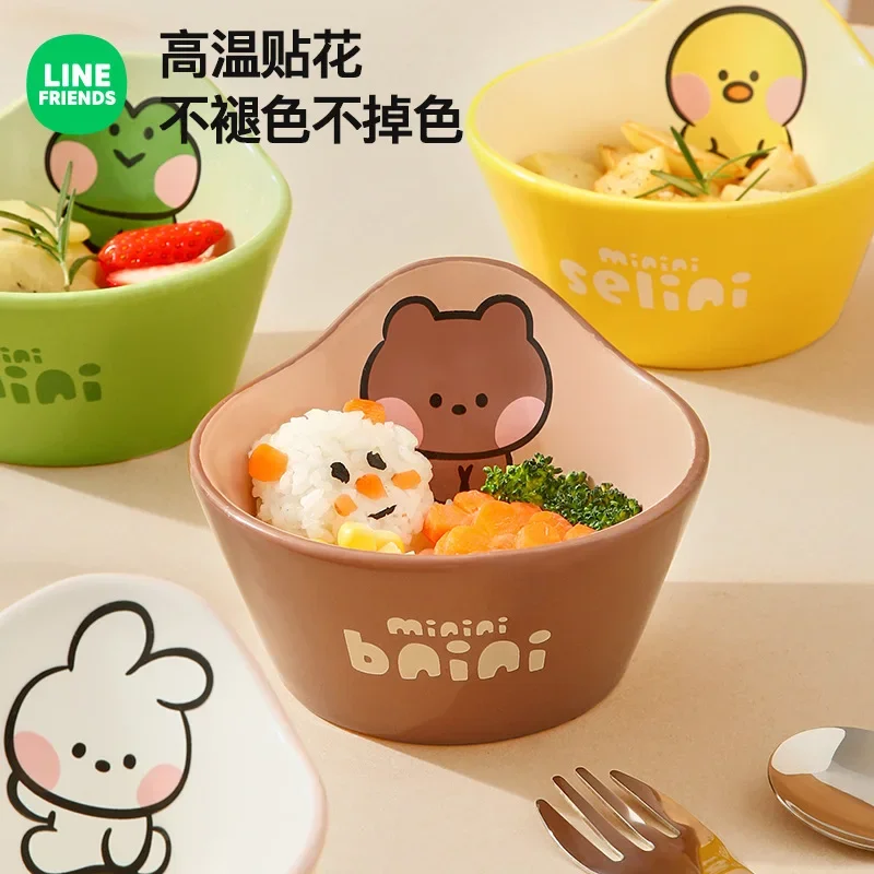 LINE FRIENDS Anime Kawaii BININI Ceramic Bowl Childrens Cartoon Rice Bowl Cute Home SELINI Creative Tableware Eating Soup Bowl