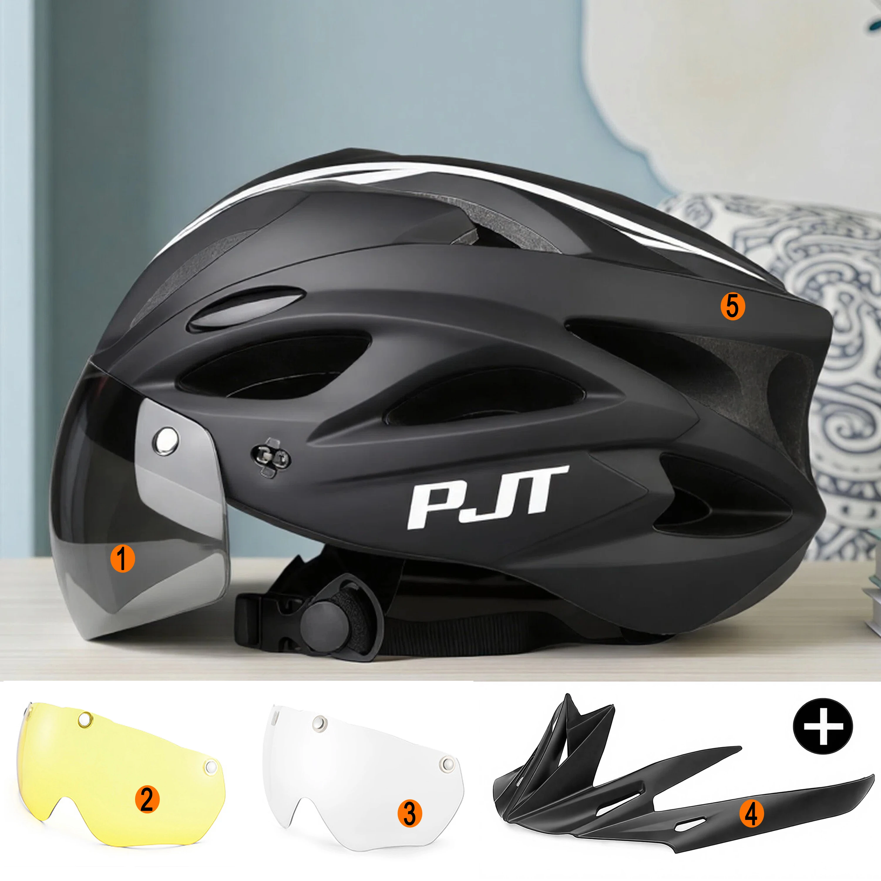 PJT Leichter, atmungsaktiver Fahrradhelm mit magnetischer Anziehungsschutzbrille, Linse, Fahrradhelm, frei umschaltbarer Fahrradhelm für Erwachsene