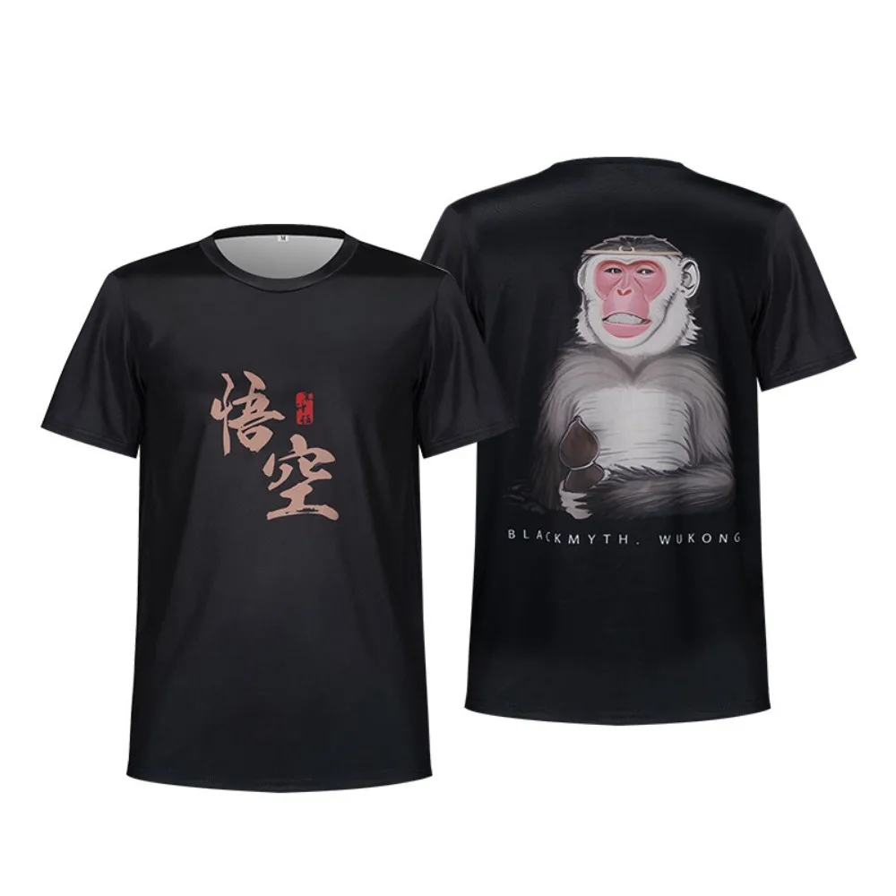 Disfraz de Cosplay de WuKong negro para hombres, camiseta de manga corta para adultos, ropa de fiesta de Carnaval de Halloween, juego de rol