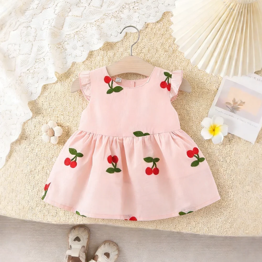 

Baby Girl Dress Summer Cherry Cotton Little Puff Sleeve Girl Dress Cute Beach Baby Dress Baby Girl Clothes