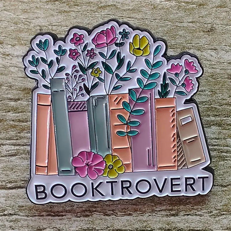 Booktrovert Enamel Pins Flowers And Books Brooches Lapel Badges Hat Clothes Backpack Jewelry Pin for Gifts