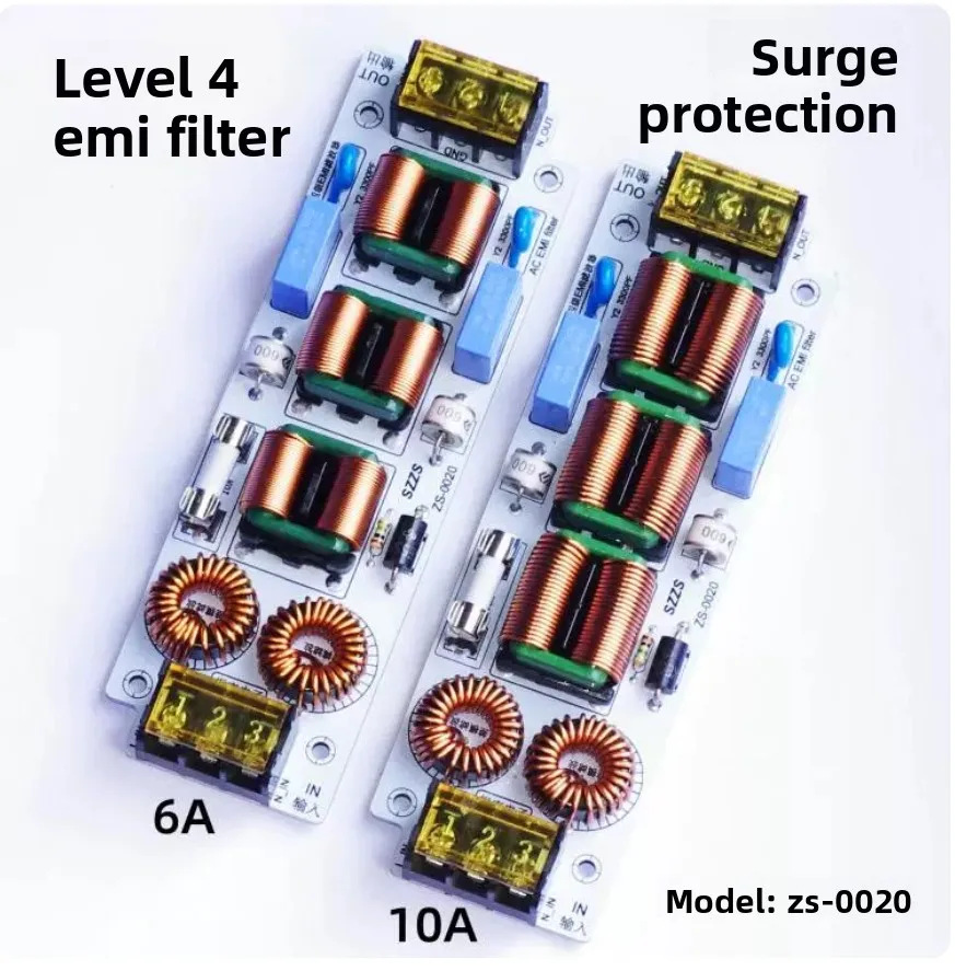 Ultra-thin pulse surge lightning protection four-stage EMI filter differential mode common mode suppressor 220V