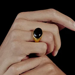 Oval black agate signet chunky rings for women black statement rings vintage handmade jewelry elegant high quality chunky jewel