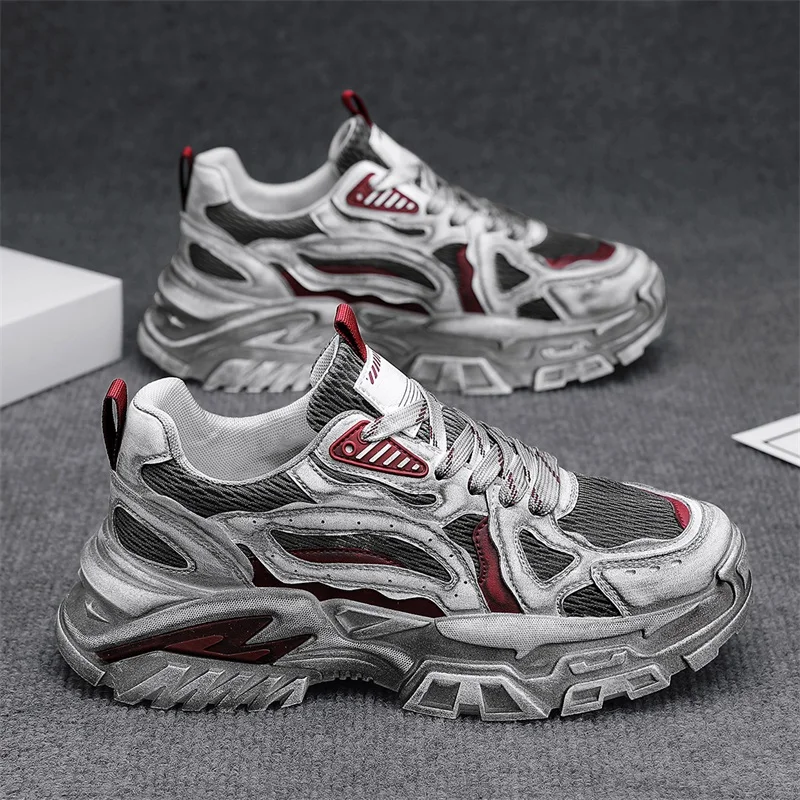 Chunky Sneakers Mens Designer Tire Sole Sport Shoes Fashion Casual Microfiber Leather Fabric Height Increased Platform Gym Shoes