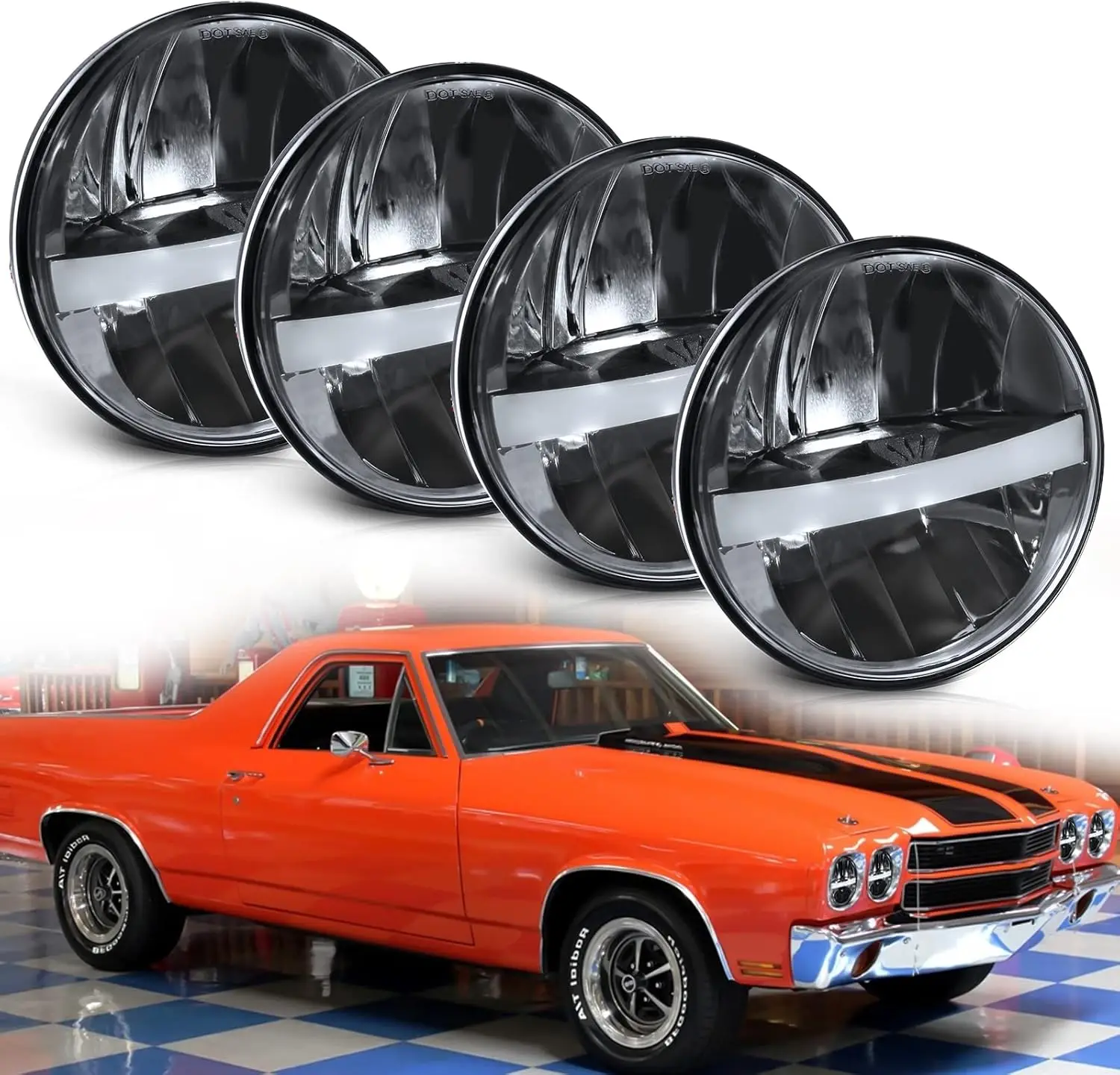 

Круглые светодиодные фары 5,75 дюйма, 4 шт., с дальним/ближним светом и ДХО, герметичные, совместимые с H5001 H5006, для грузовиков и классических автомобилей