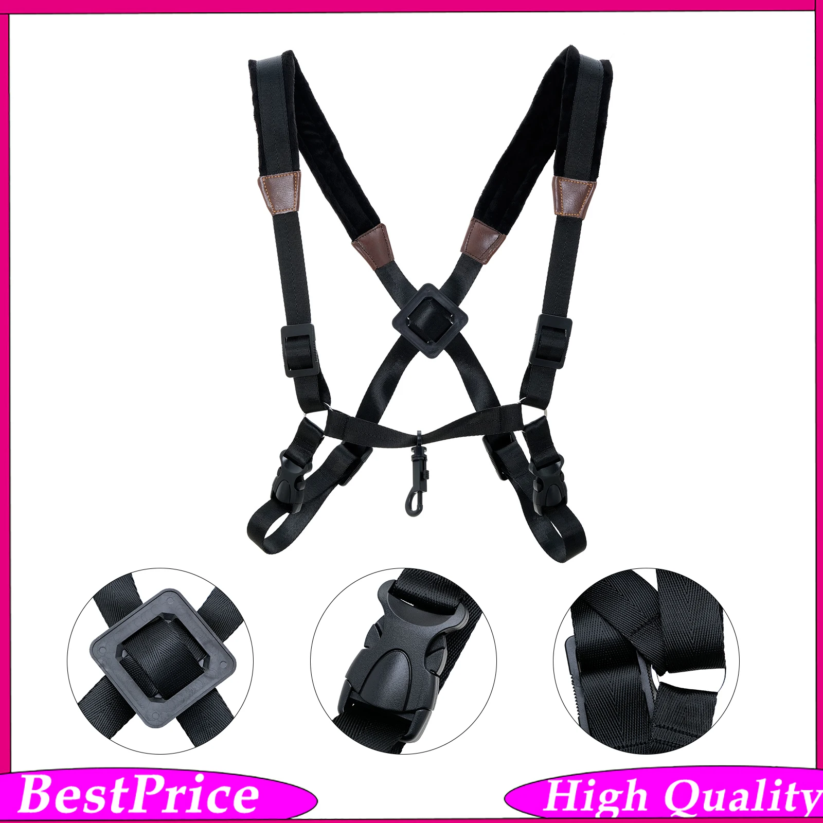 Saxophone Double Shoulder Strap Thick Fleece Cushioned Saxophone Strap Reducing‑pressure Sling for Alto Tenor Sax Live Show