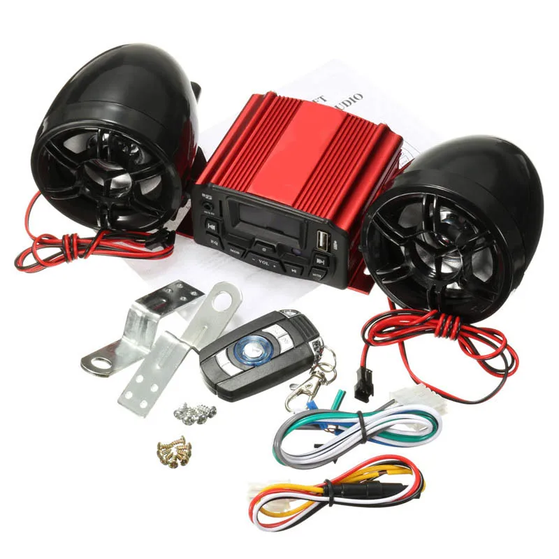 12V Motorcycle Audio Remote Control Stereo 2 Speakers Universal Red Sound System SD USB MP3 Waterproof FM Motorcycle
