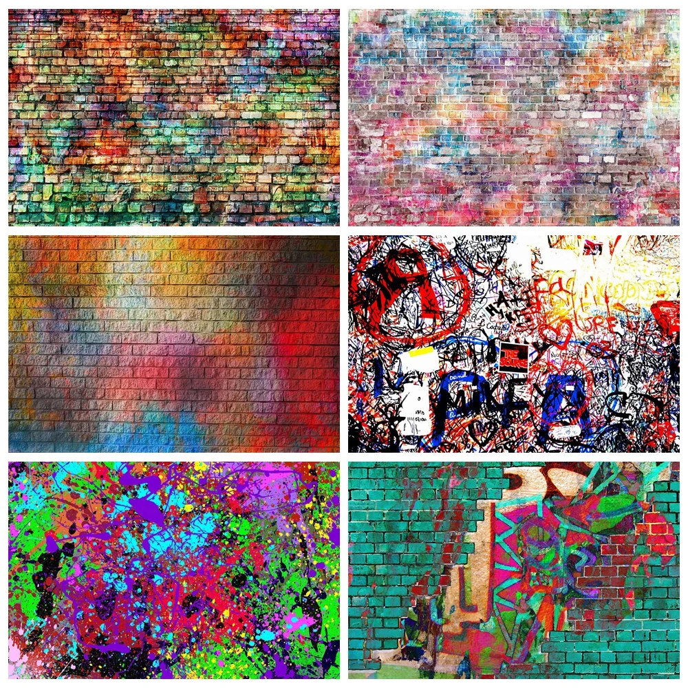 

Vintage Colorful Graffiti Brick Wall Backdrop Custom Birthday Party Decor Banner Portrait Photography Backgrounds Photo Studio