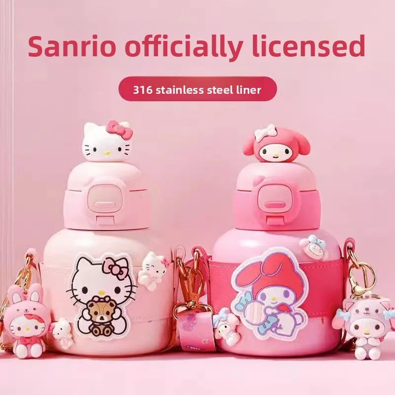 Thermos pour enfants sur le thème de Sanrio, en acier inoxydable 316, mignon, grande capacité, avec paille, pour les étudiants, pour l'école au quotidien
