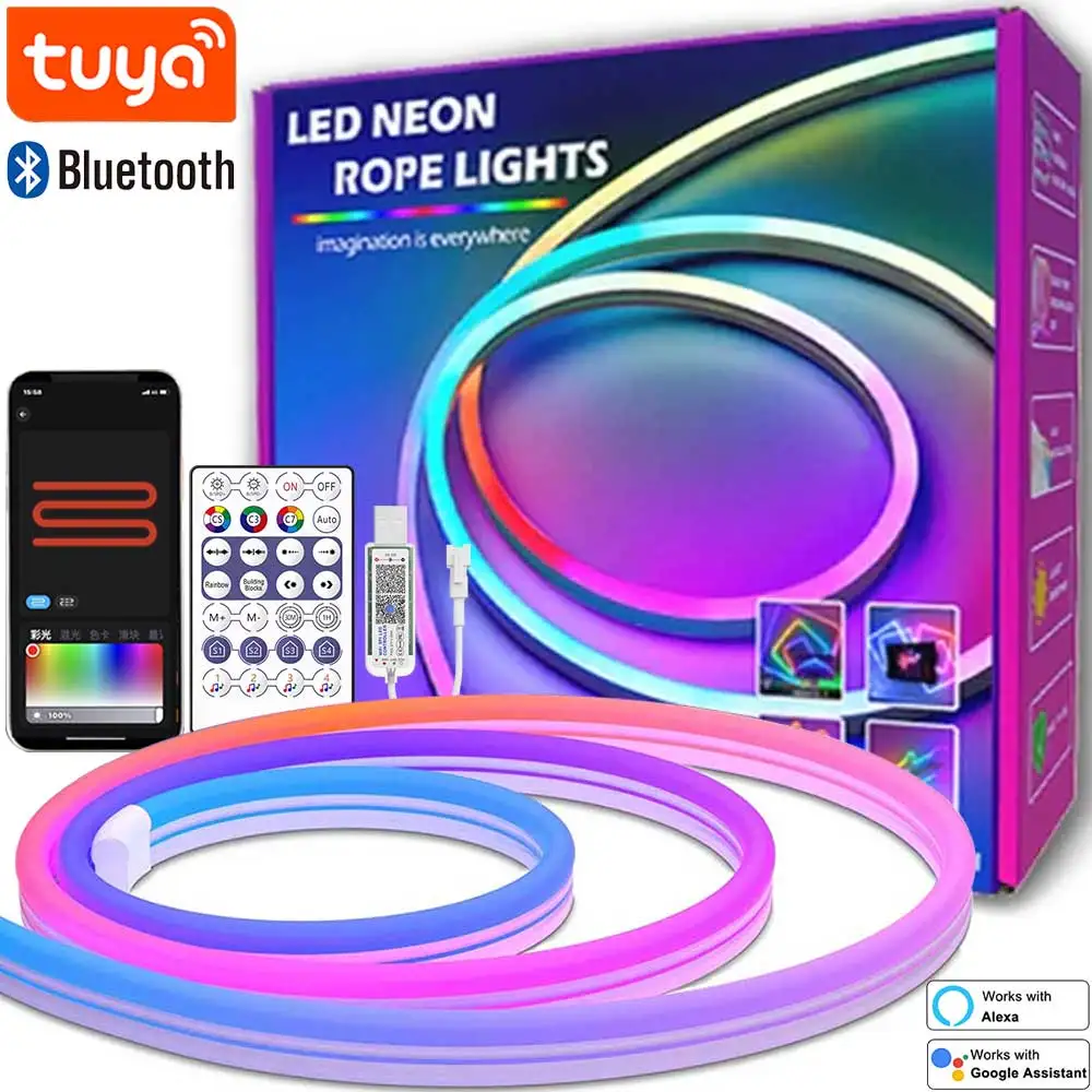 5V Neon Strip Light RGBIC Bluetooth Neon Led Strip Lights 1M 2M 3M 5M Waterproof Flex Ribbon Led Tape for Room Wall Decor Strip