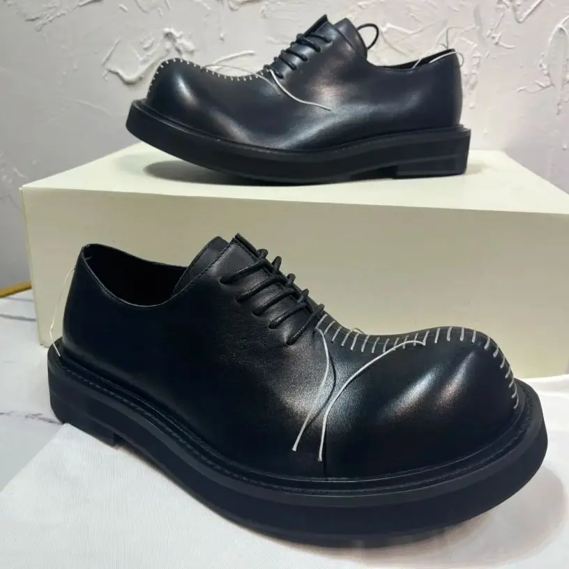 Scarpe derby da uomo con suola spessa per feste da uomo in vera pelle con punta grande personalizzate dal design originale