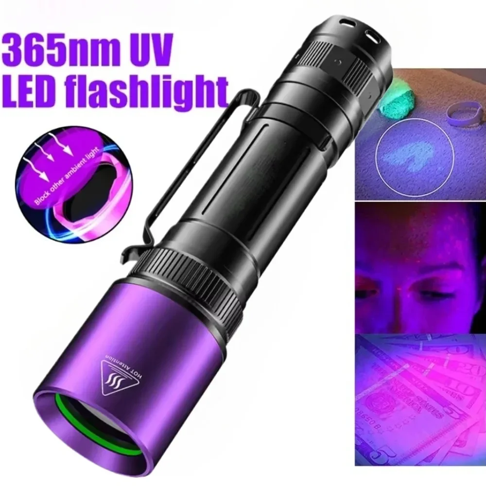 

365NM High Power UV LED Flashlight Black Mirror Check Lamp USB Rechargeable Torch Pet Urine Resin Curing Detection