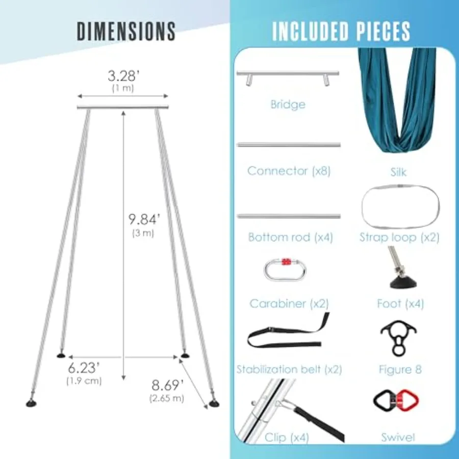 Aerial Silks Yoga Swing for Home Indoor Outdoor Use Nylon Fabric Black Heavy-Duty 2000lb Capacity with Portable Rig Setup