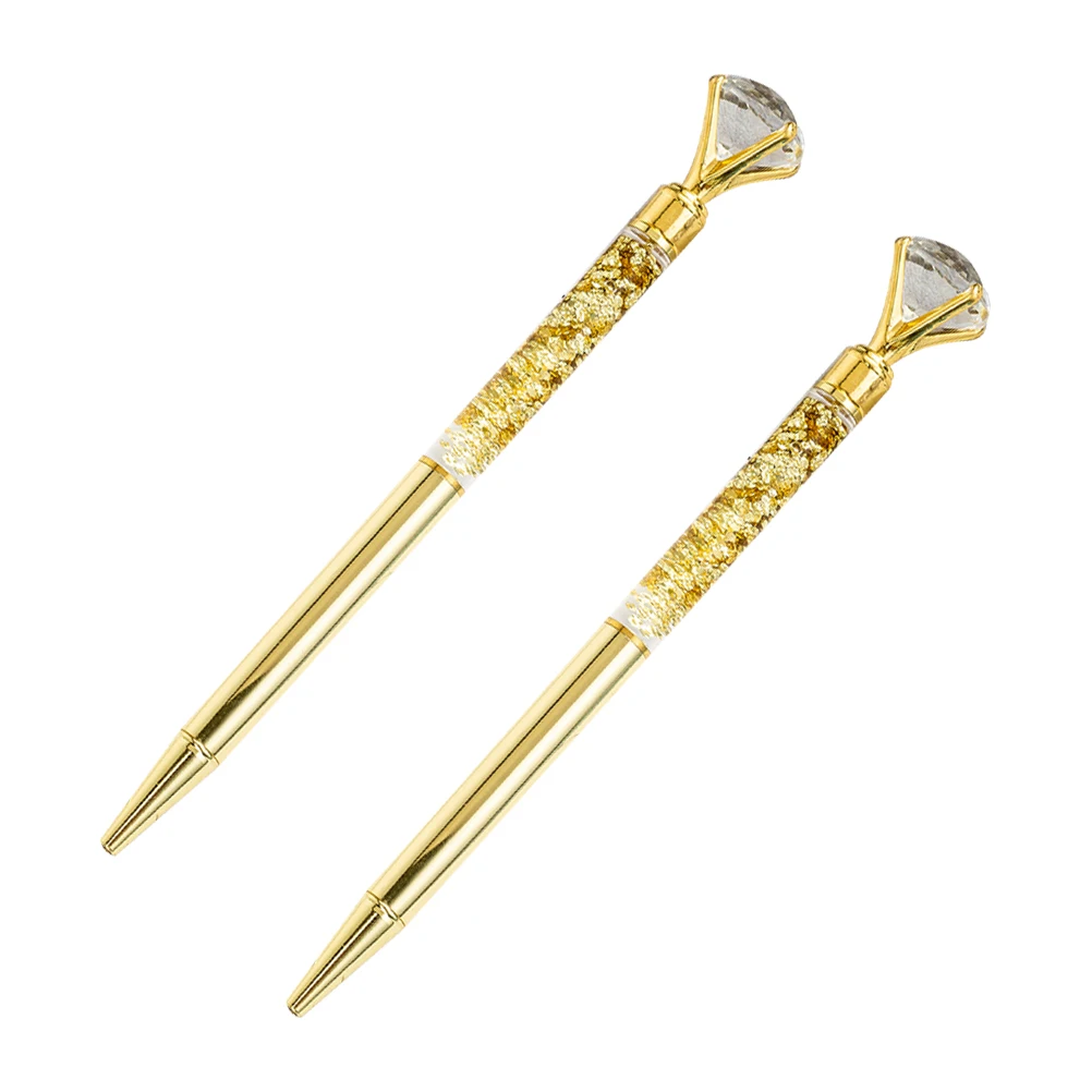 

2 шт. металлическая алмазная ручка со сверкающим кристаллическим дизайном, гладкая шариковая ручка для письма, роликовая ручка для офиса, школы, подарок, золотой