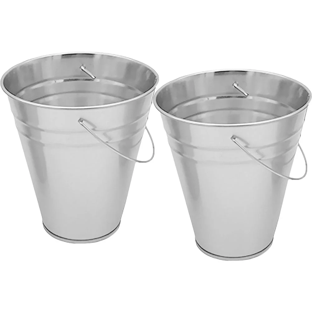 2 Pcs Small Iron Bucket Food Storage Container Desktop Flower Pot Compact Barrel Tinplate Decoration Dining-table