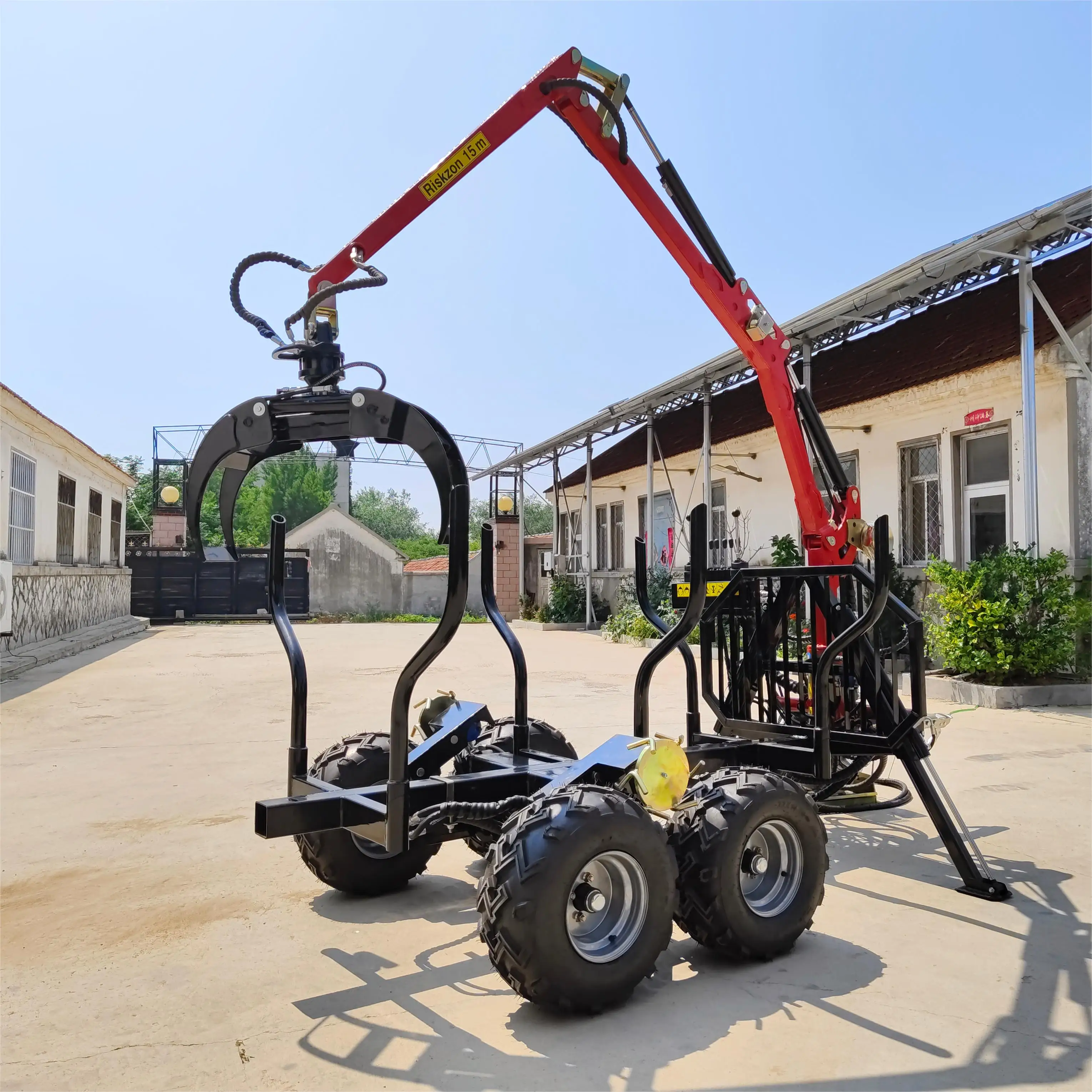 Hydraulic Log Grapple Trailer Wearproof Solid Double Axle Tires Rural Forest Log Timber Grabbing Trailer