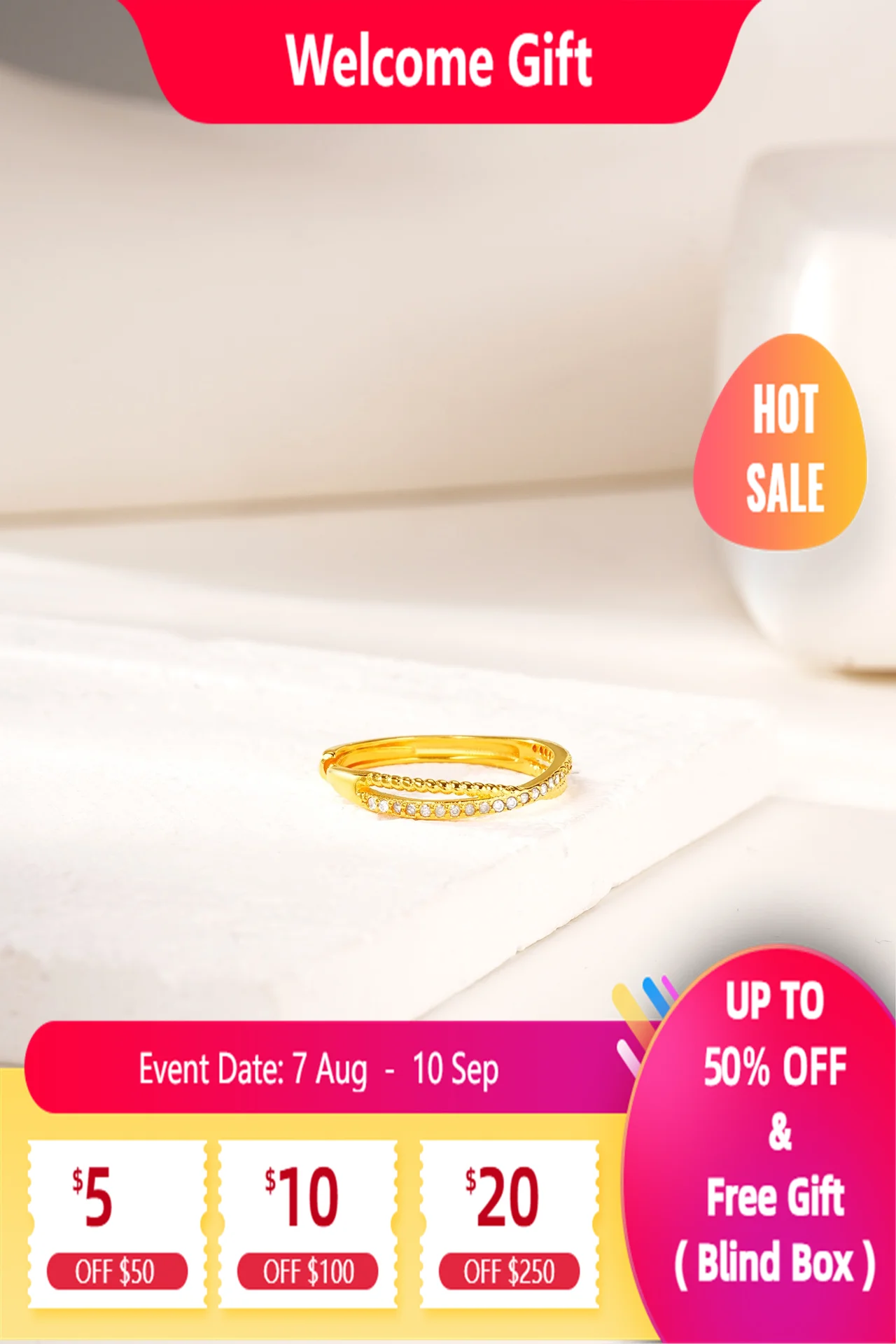 

Lium Gems 24kGold Vermeil Solid 925 Sterling Silver Simulated Diamond Stackable Adjustable Ring Eternity Bands for Women