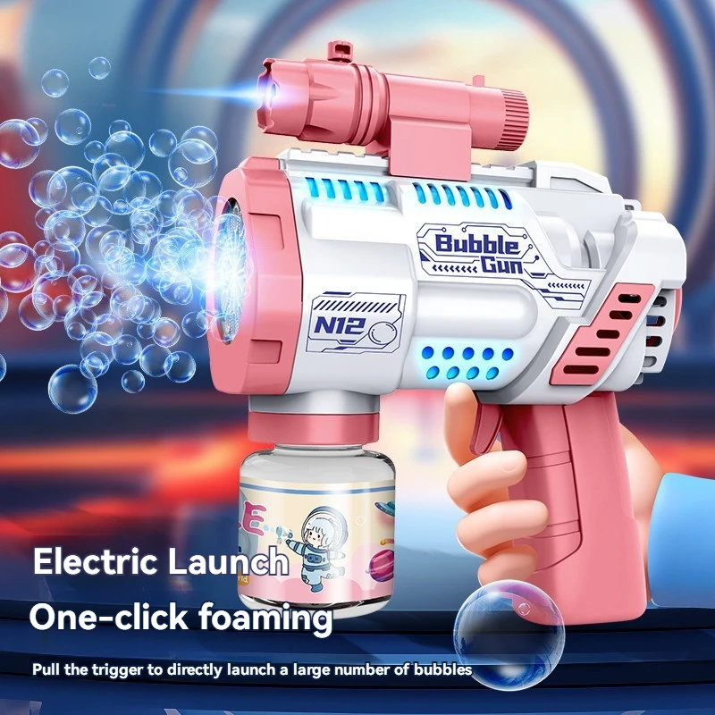 Pistola de burbujas automática de 12 orificios, máquina de burbujas eléctrica con luces, pistolas de jabón, soplador, Fiesta al aire libre, juguete para niños, regalos de navidad