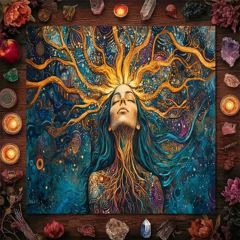 1pc Soul Tree Goddess Tarot Tablecloth – Mystical Altar Cloth for Divination, Meditation & Spiritual Home Decor