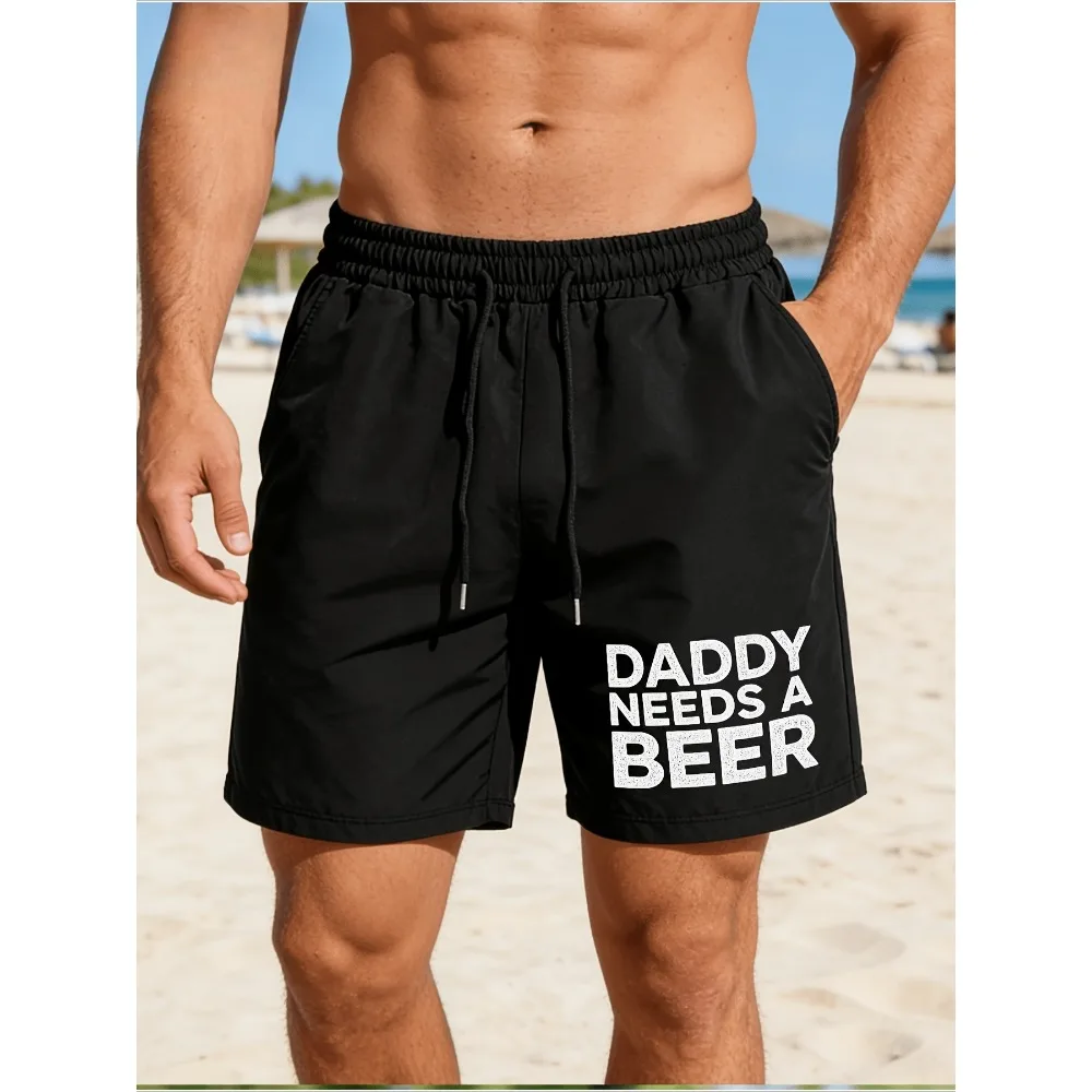

Men's Fun Retro Beach Shorts "Dad Needs Beer" Summer Fitness Training Shorts Suitable for Both Men and Women