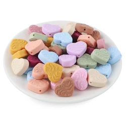 10Pcs Heart Shaped Silicone Beads With Leaf Pattern Solid Silicone Focal Bead DIY Jewelry Accessories