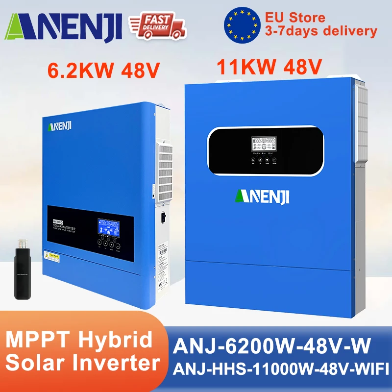 Image of ANENJI 11 kW 6,2 kW Solar-Wechselrichter 48 V On Grid Off Grid Hybrid-Wechselrichter Eingebauter MPPT 160 A/120 A Solarladeregler mit BMS