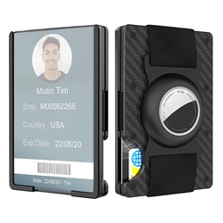 Portafoglio da uomo, portafoglio in metallo con staffa Airtag (senza Airtag), clip per badge identificativo della finestra trasparente, scudo RFID in fibra di carbonio, può contenere