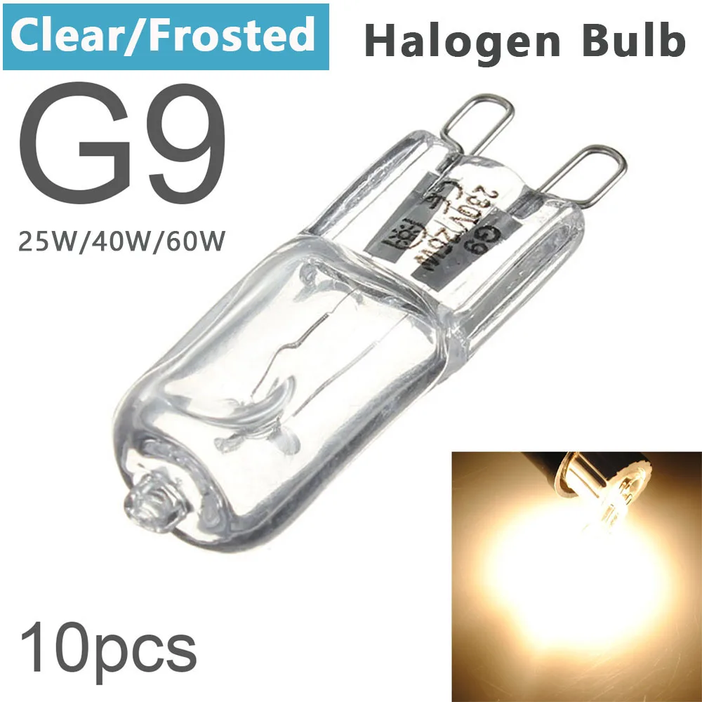 10pcs G9 25W 40W 60W Clear/Frosted Halogen Bulbs 2 Pin Base Warm White Small Light Bulb for Chandeliers/Pendants/Cabinet Lights