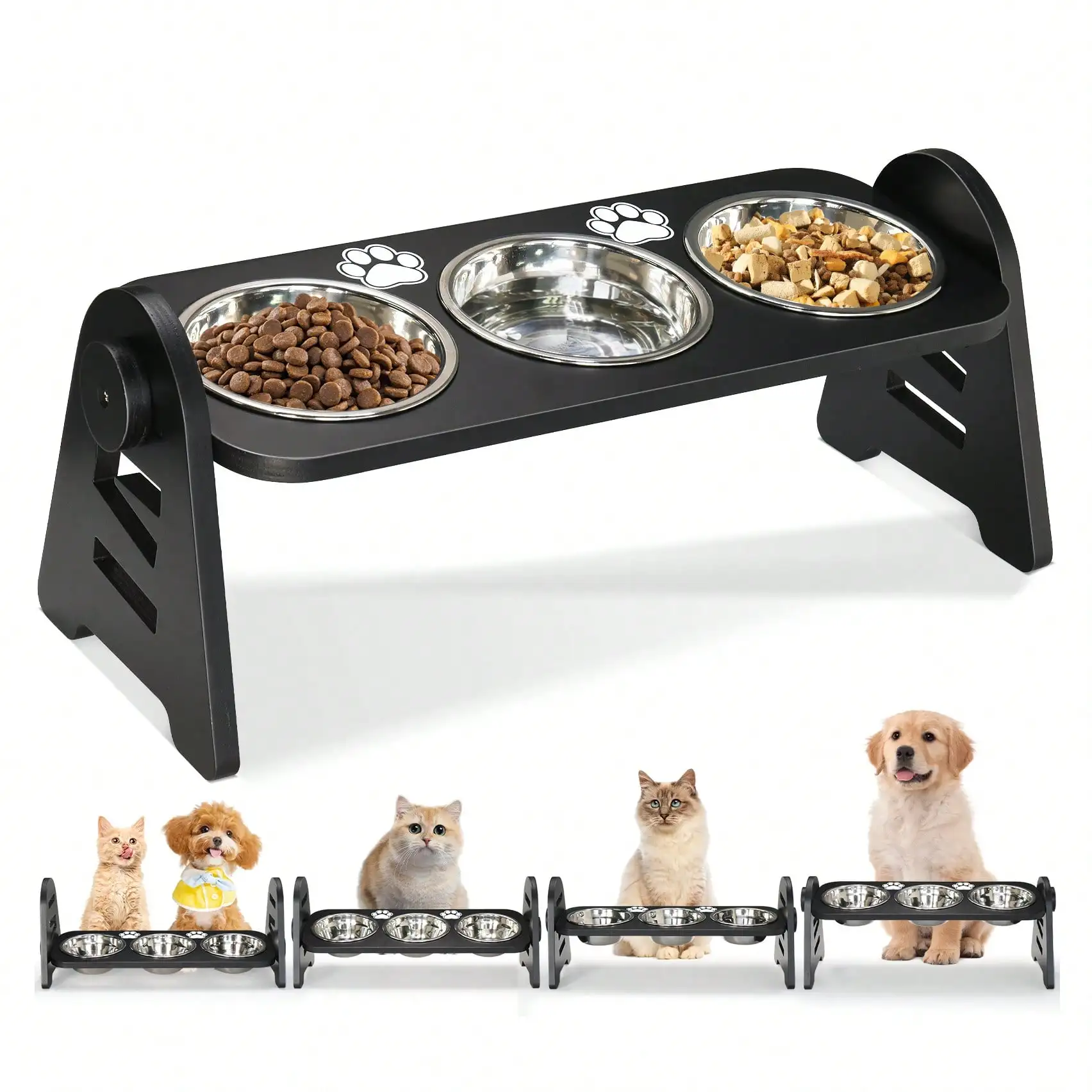 

Регулируемая подставка для мисок с кормом для маленьких щенков и кошек, прочная подставка для кормления питомцев из нержавеющей стали