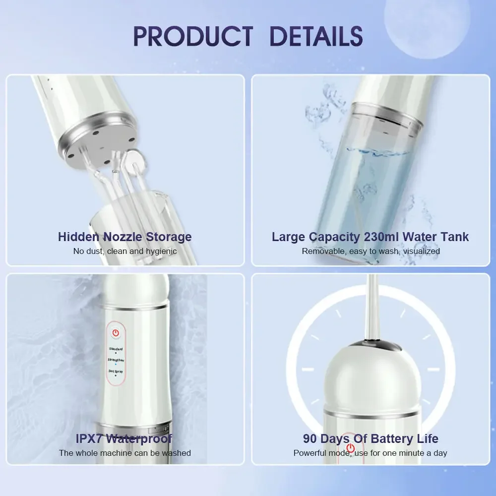 Xiaomi Electric Oral Irrigator USB Recharge Cordless Water Teeth Flosser Cleaner 4 Jet Tips Oral Cleaning Electric Teeth Cleaner