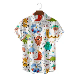 2024 Cute Funny Dinosaur Pattern Printed Men's Hawaiian Beach Vacation Short Sleeve Shirts Men' S Cardigan Shirts Shirts