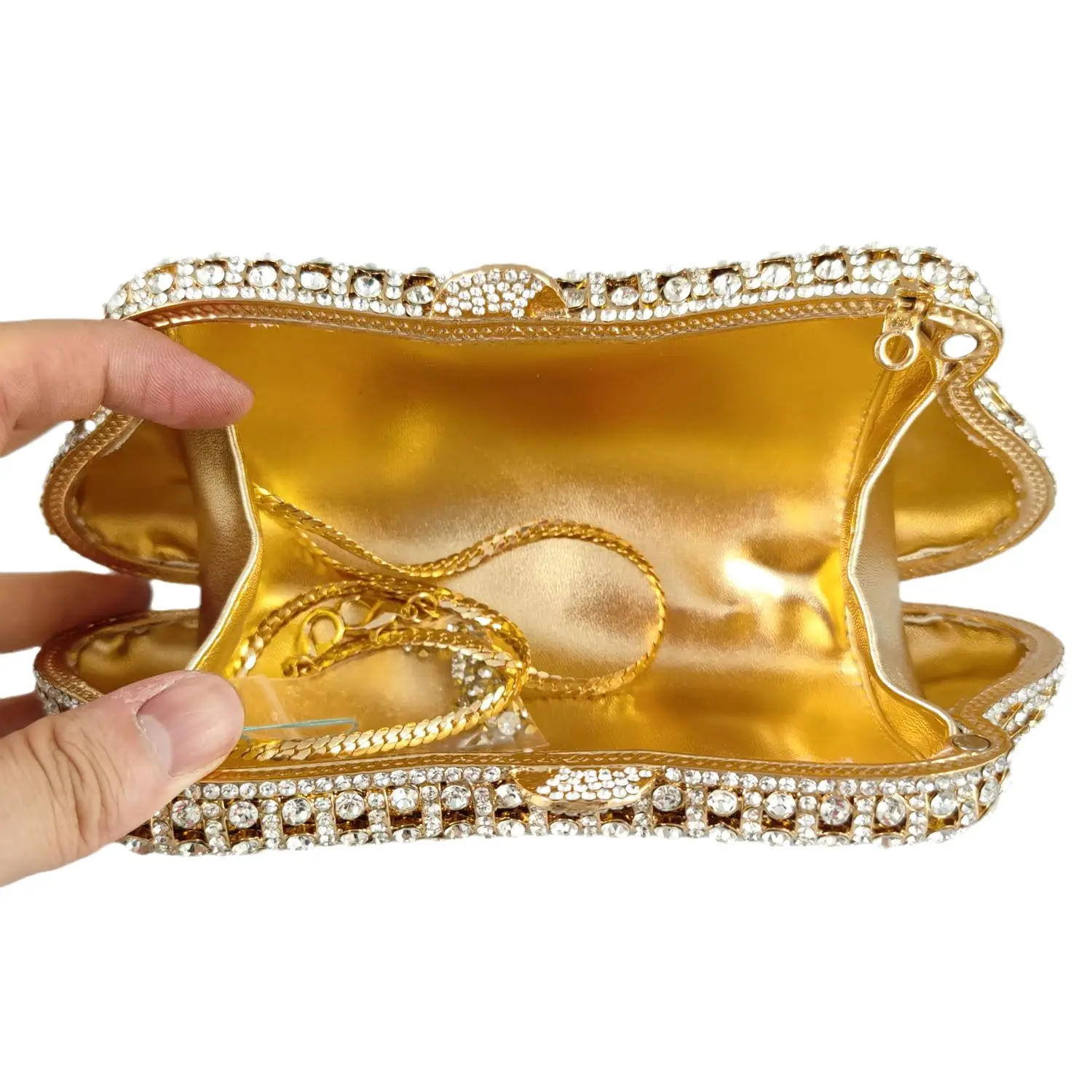 Boutique De FGG Elegant Women Gold Crystal Evening Bags Bridal Wedding Rhinestone Handbags Party Dinner Minaudiere Purse