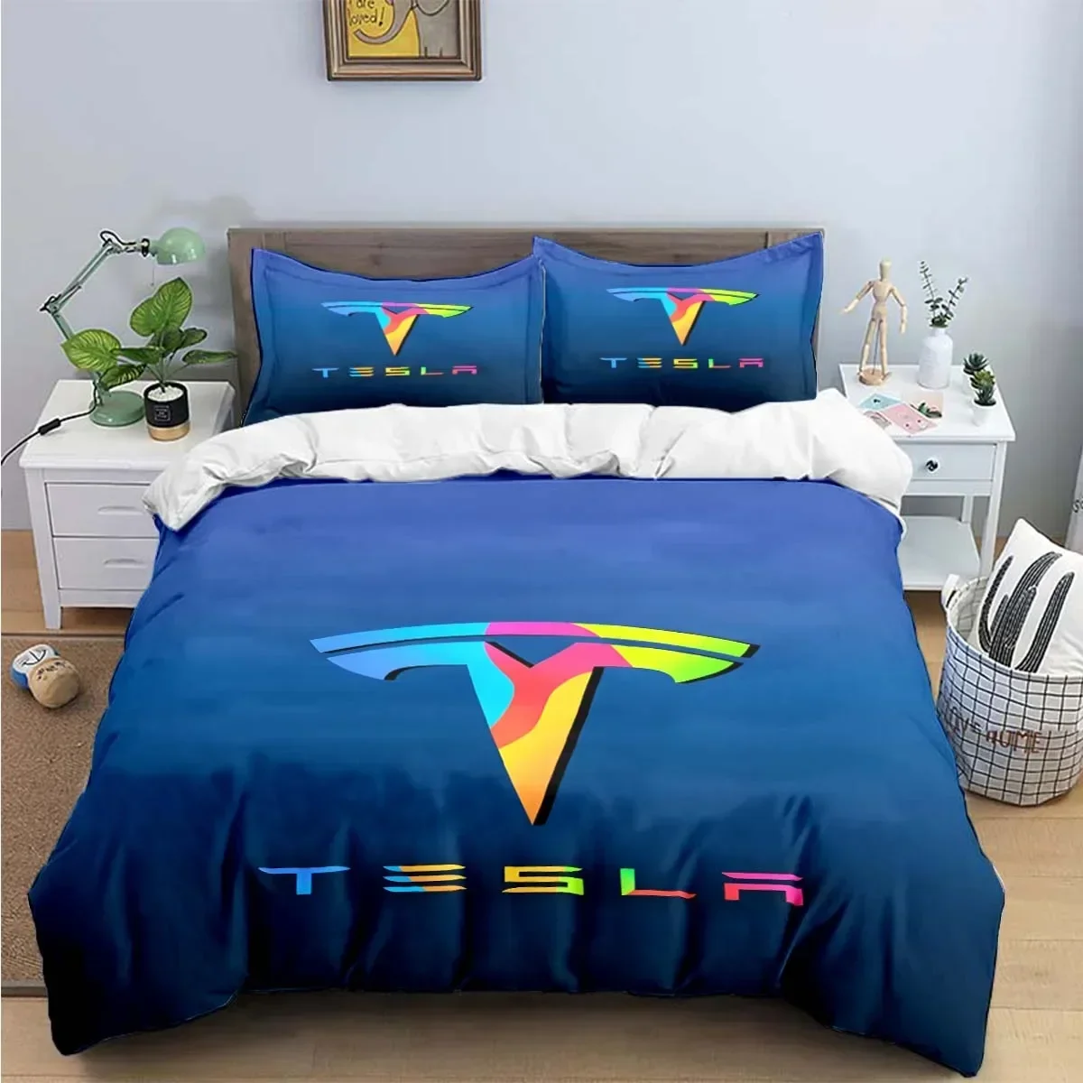 T-Tesla Logo Print Bedding Sets Exquisite Bed Supplies Set Duvet Cover Bed Comforter Set Bedding Set Luxury Birthday Gift