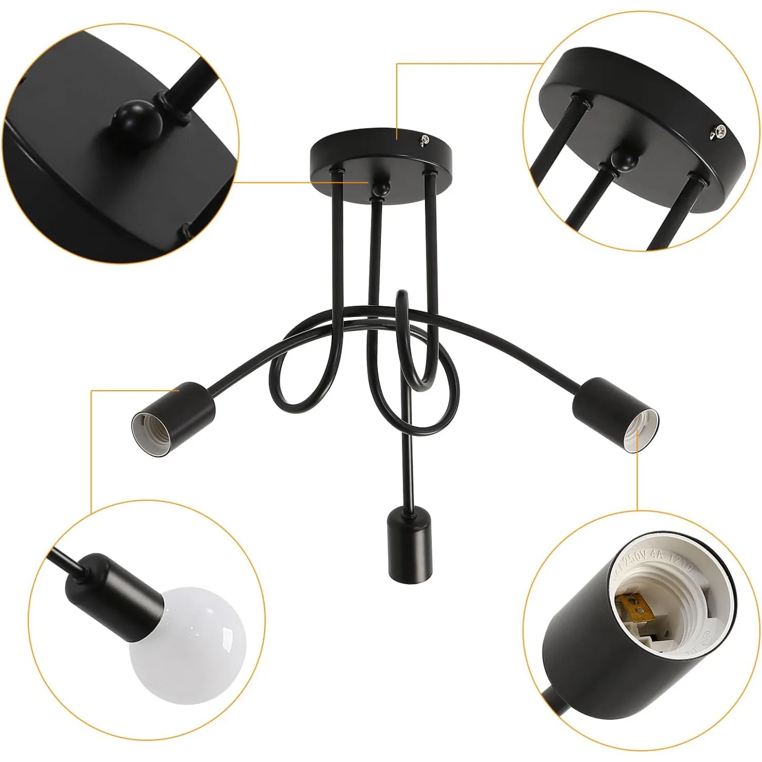 

Современный металлический потолочный светильник JOYINLED с 3/5 плафонами, промышленный потолочный светильник E27, светильник для спальни и гостиной, черный, белый, золотой