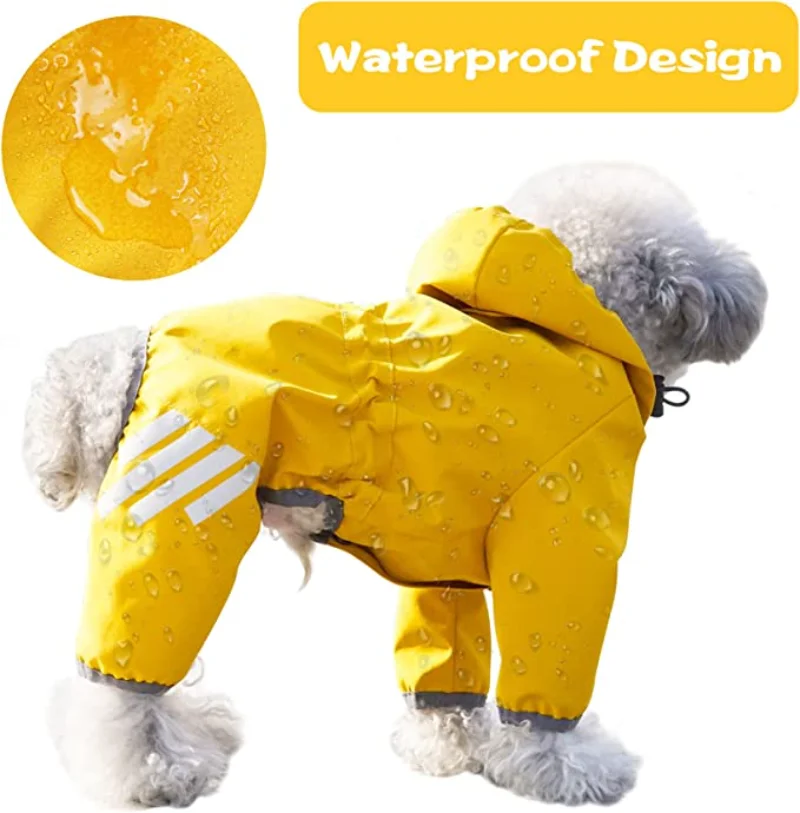 Raincoat with Hood for Dogs,Waterproof Dog Rain Coat, Reflective Strap and Leash Hole,Easy to Put On and Off Poncho