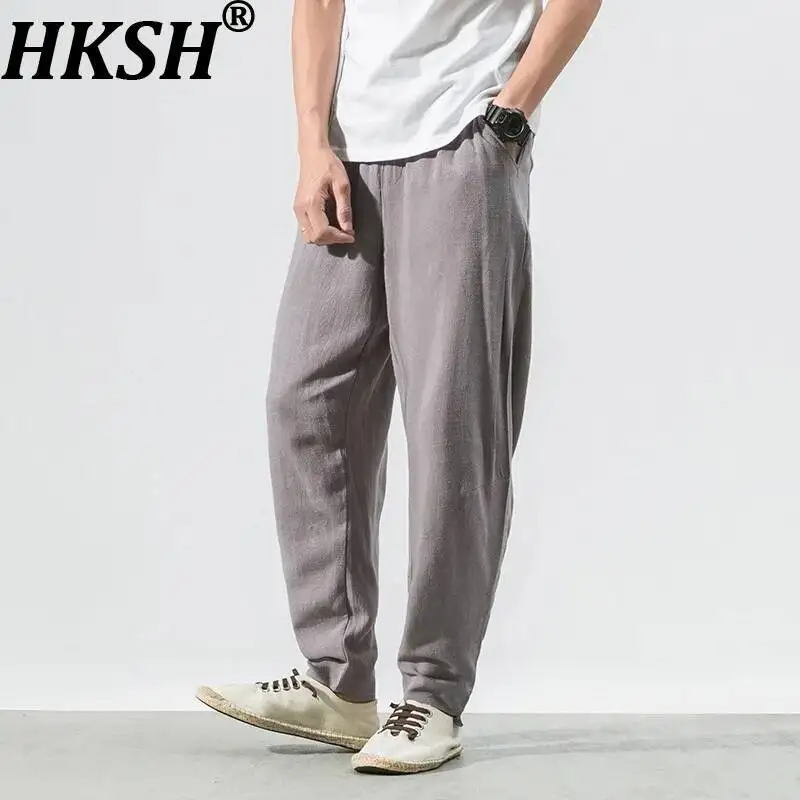 HKSH Spring Summer New Men's Tide Chic Ins Oversized Casual Pants Cotton-Linen Loose Fit Chinese Lantern-Pants Straight HK25039