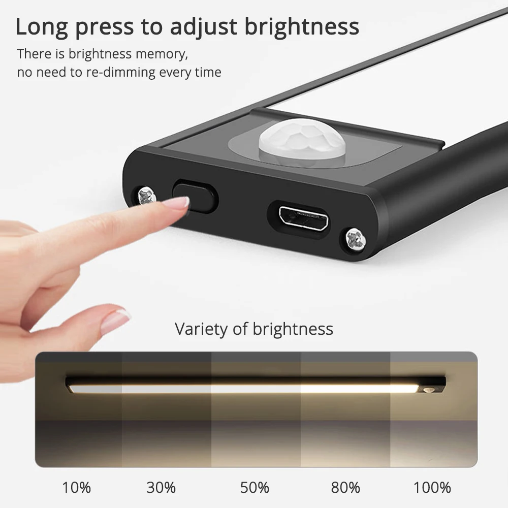 LED Induction Night Light Motion Sensor Cabinet Light Ultra-thin USB Charging for Kitchen Reading Wardrobe Corridor Lighting