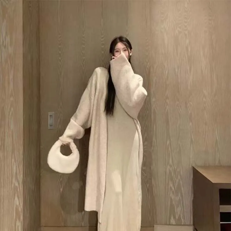 Black Long Sleeve Dress Women's Autumn Winter New Style Slimming Base Layer Wrap around Long Skirt Commute Pure Color Natural...